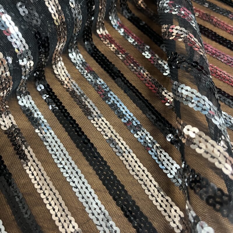 Παγιέτα σταθερή - Ριγέ Μαύρο χρυσό ασημί