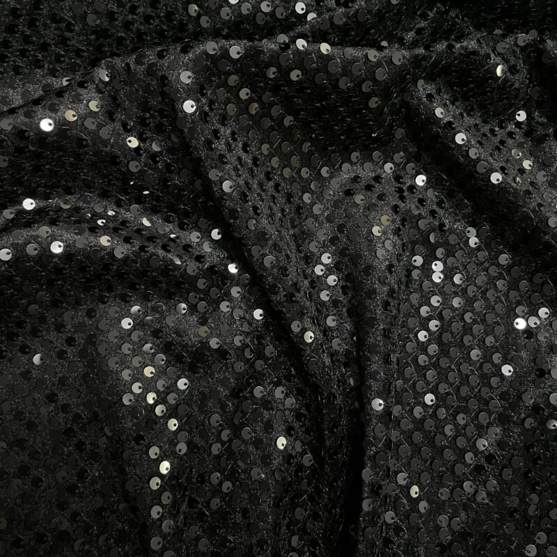 Παγιέτα Ελαστική - Βάση Σιφόν Βελούδο – Μαύρη με Μαύρη Παγιέτα