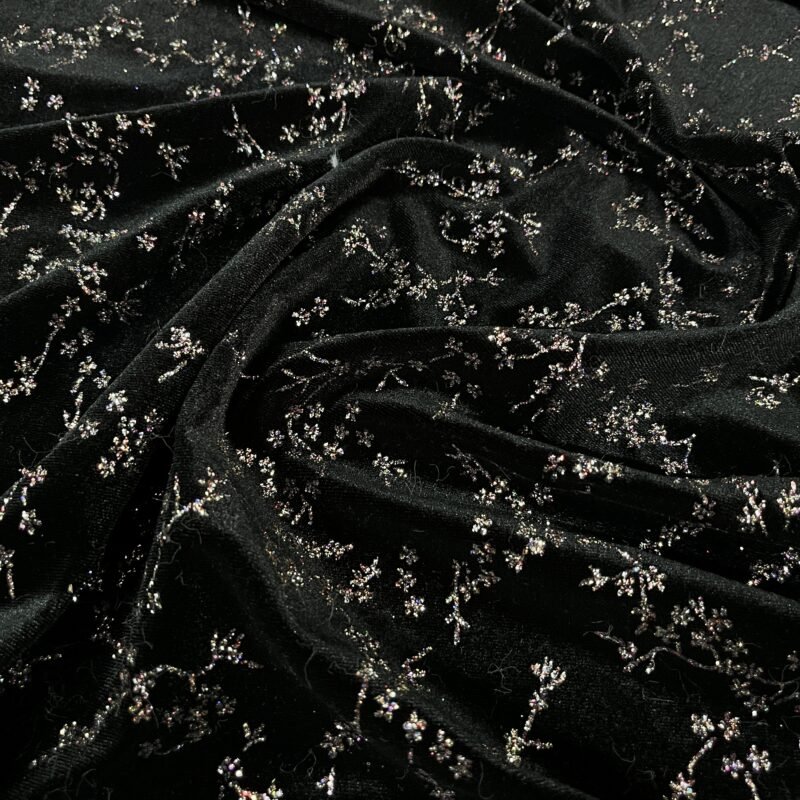 Βελούδο Σιφόν Ελαστικό - Μαύρο κεντητό με παγιέτα