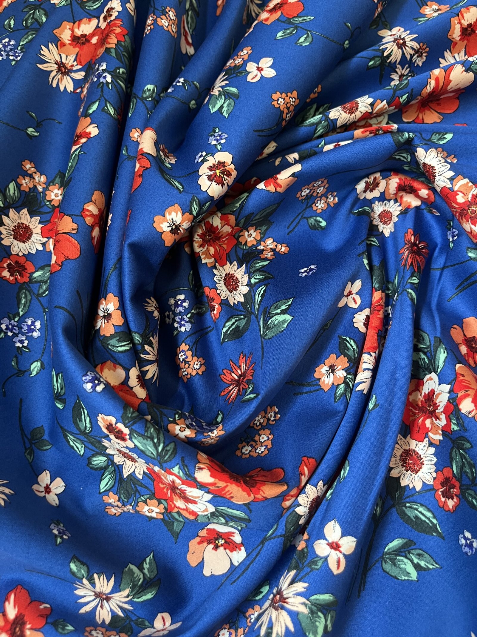 Καπαρτίνα Σταθερή - 100% Βαμβάκι - Φλοράλ με Μπλέ βάση - Image 2