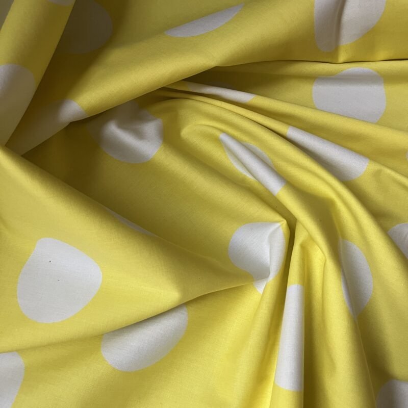 Ποπλίνα - 100% Βαμβάκι - Κίτρινο με μεγάλο λευκό πουά