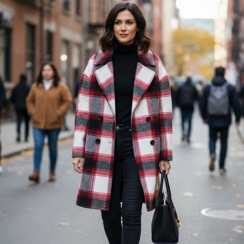 atement παλτό από το μάλλινο καρό ύφασμα