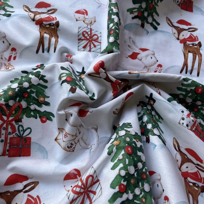 Σεντονόπανο 100% βαμβάκι - Χριστουγεννιάτικο Δάσος με Ζώα
