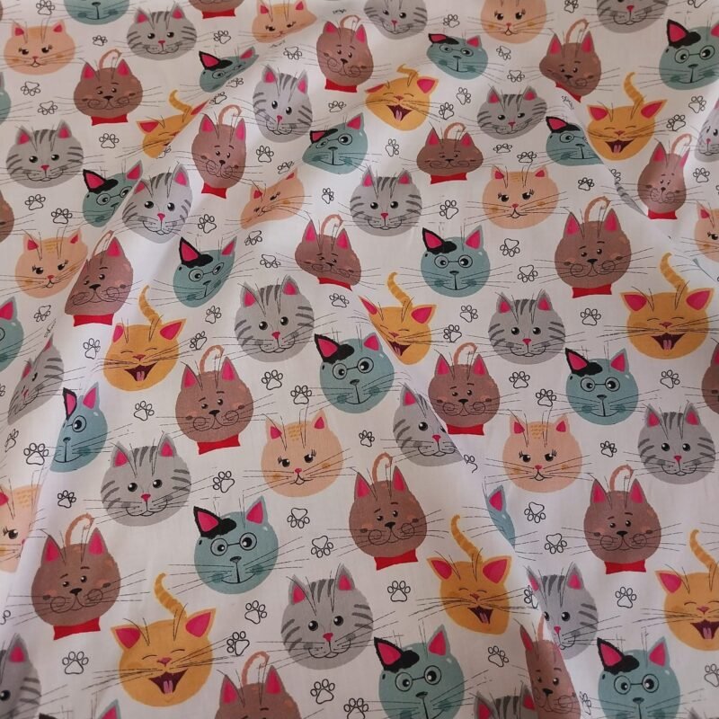 Ποπλίνα - 100% Βαμβάκι - Cat Faces - Πολύχρωμο