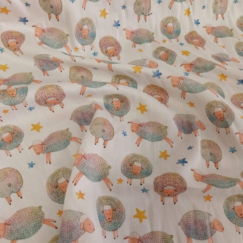 Ποπλίνα - 100% Βαμβάκι - Προβατάκια & Αστέρια