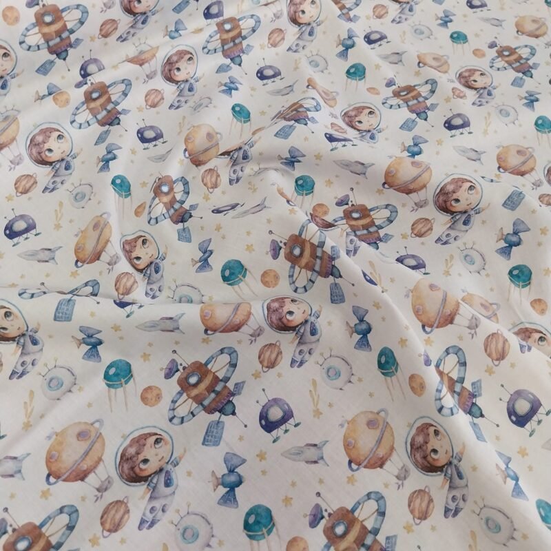 Ποπλίνα - 100% Βαμβάκι - Αστροναύτισσες & Πλανήτες - Παιδικό