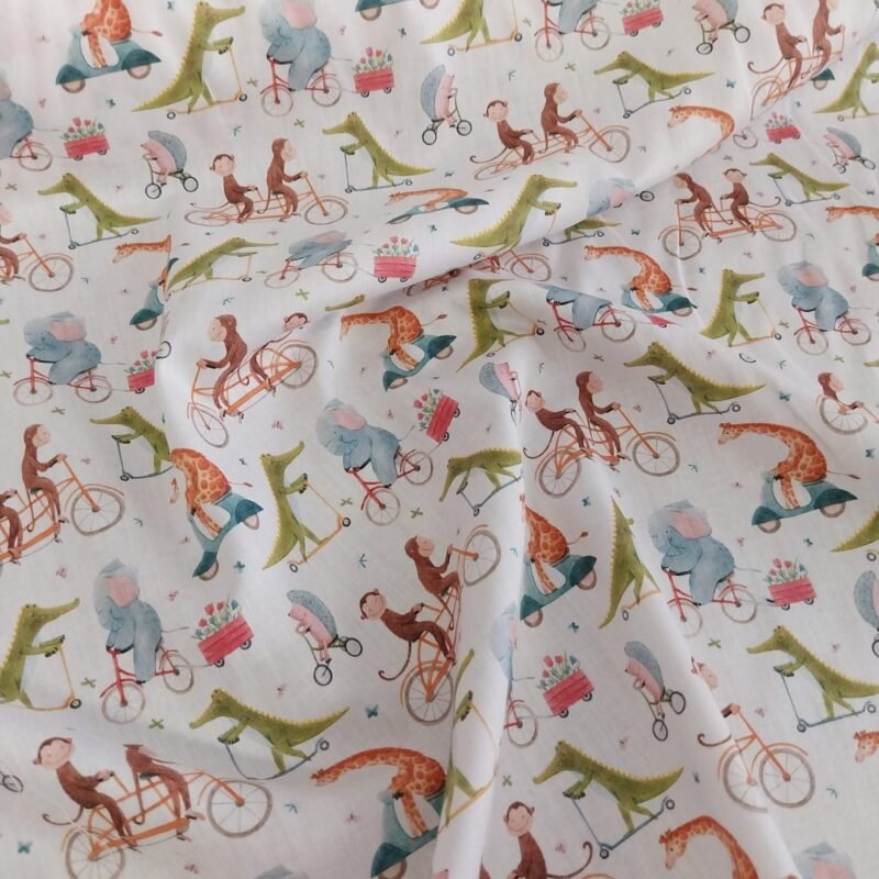 Ποπλίνα - 100% Βαμβάκι - Ζώα με Ποδήλατα