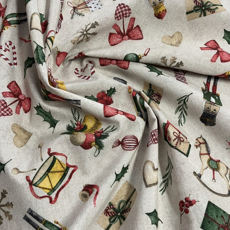 Λεπτό καραβόπανο – Χριστουγεννιάτικα Στολίδια & Δώρα - Μπεζ βάση