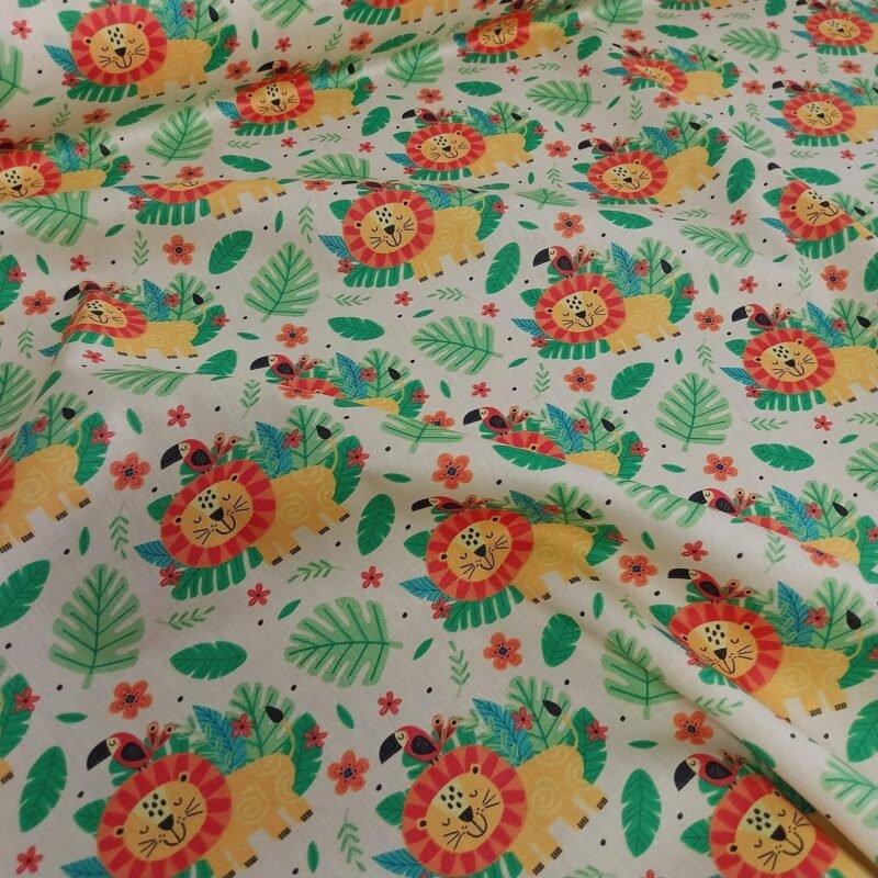 Ποπλίνα - 100% Βαμβάκι - Χαρούμενα Λιοντάρια στη Ζούγκλα