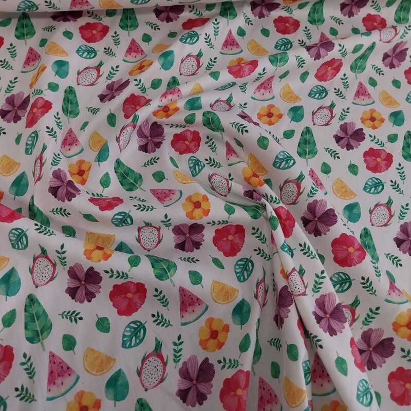 Ποπλίνα - 100% Βαμβάκι - Τροπικά Φρούτα & Λουλούδια