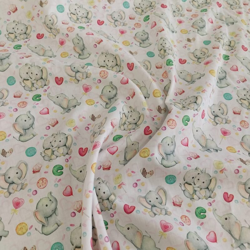 Ποπλίνα - 100% Βαμβάκι - Μικρά Ελεφαντάκια - Λευκή βάση
