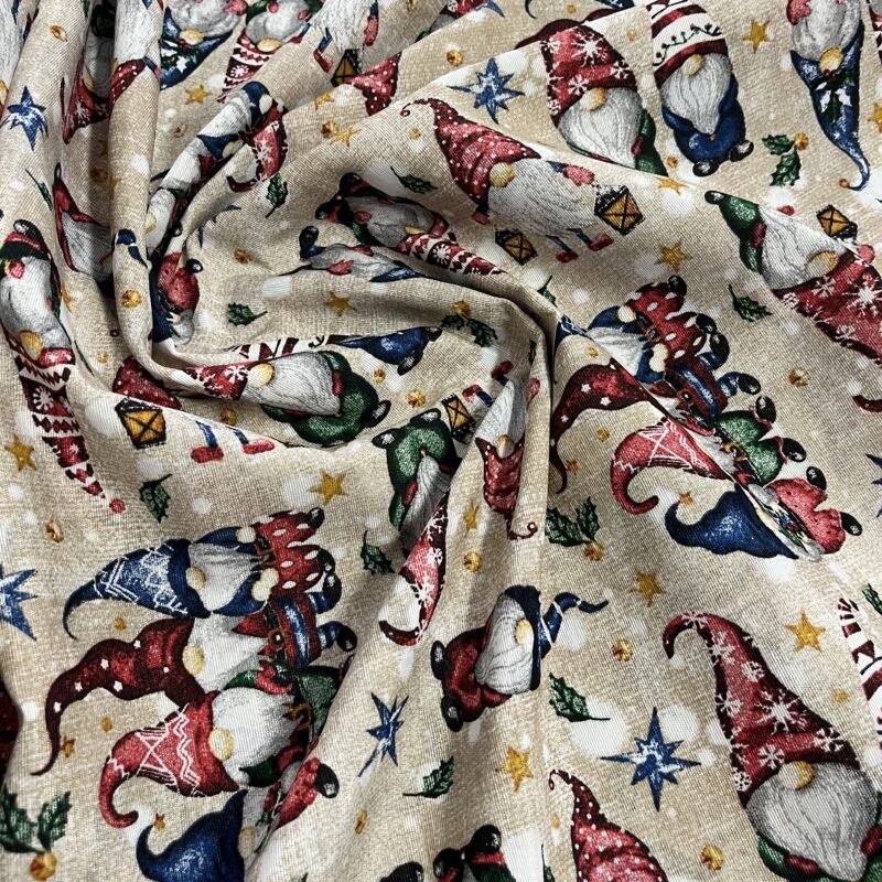 Λεπτό καραβόπανο – Χριστουγεννιάτικα Ξωτικά Πολύχρωμα - Μπεζ βάση