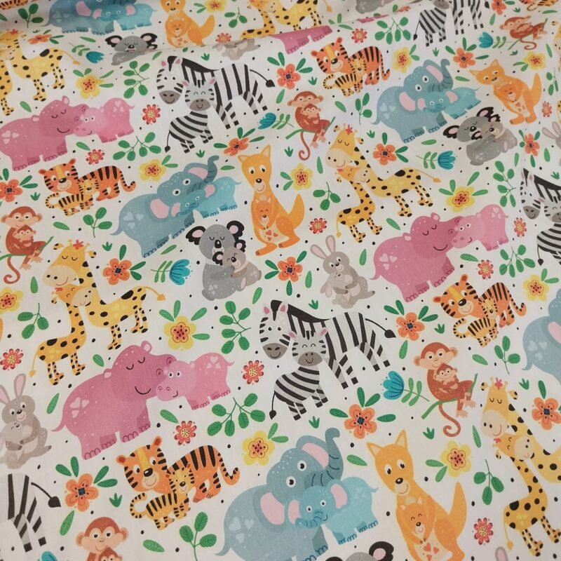 Ποπλίνα - 100% Βαμβάκι - Ζέβρα, Τίγρης, Κοάλα - Λευκή βάση