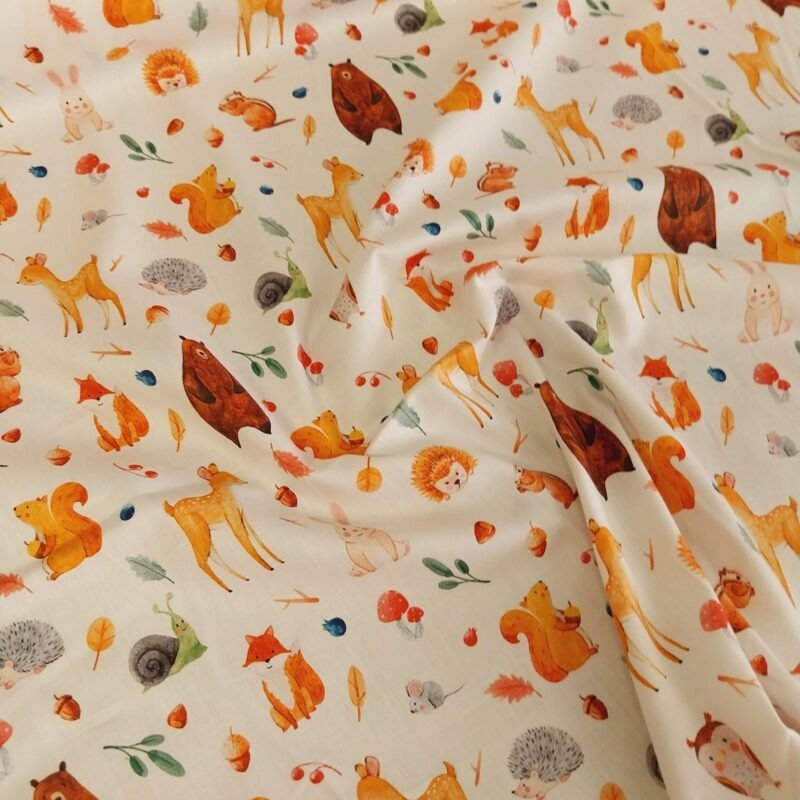 Ποπλίνα - 100% Βαμβάκι - Ζωάκια Δάσους - Αλεπού, Ελάφι, Αρκούδα