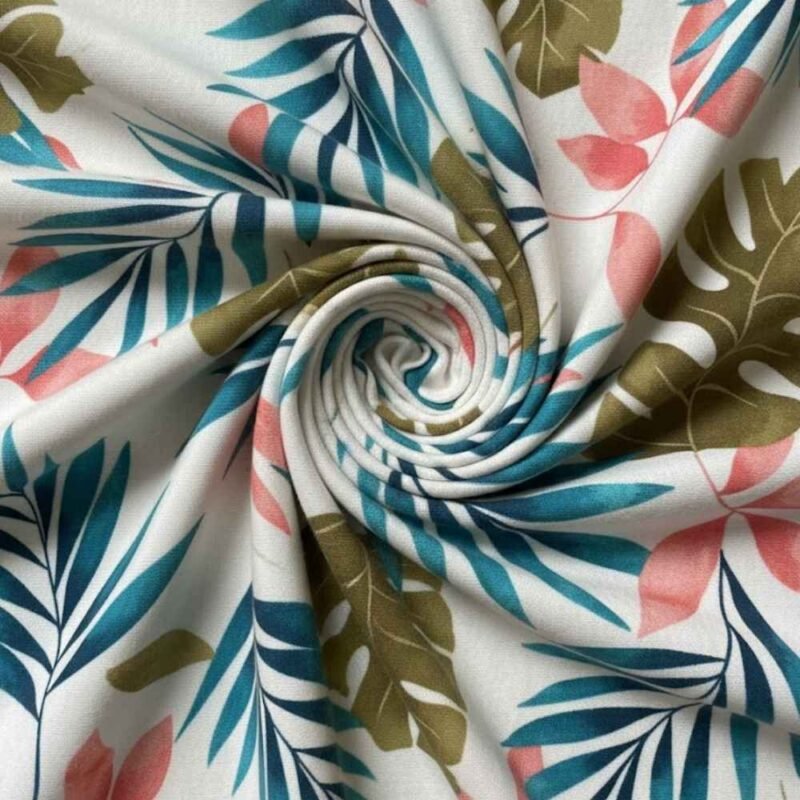 Λεπτό Καραβόπανο Βαμβακερό με μοτίβο Τροπικά Φύλλα